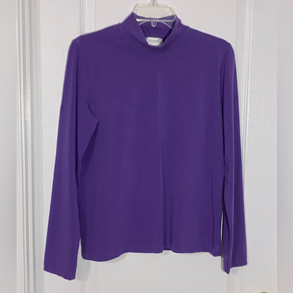 Y2K VTG Jones Sport Ribbed Knit Mock Neck Long Sleeve Top Purple Size Large